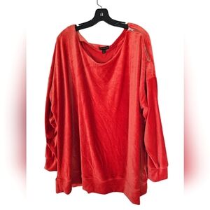 Lane Bryant Orange Velvet Shoulder Zipper Pullover Ribbed Sweater Size 26/28